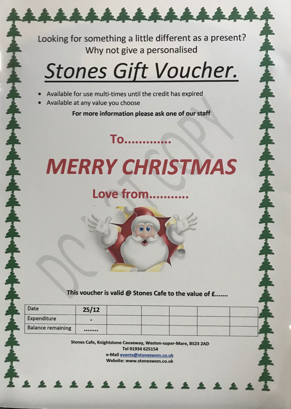 Gift Vouchers Stones Cafe WestonsuperMare