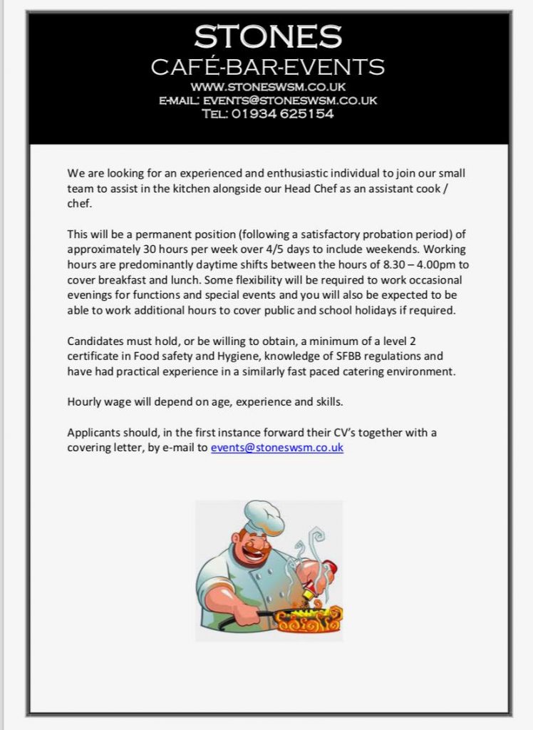 Job Vacancy Chef Weston super Mare Stones Cafe WestonsuperMare